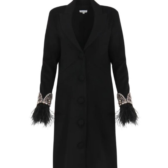 Women's Designer Cashmere and Wool Long Coat Crystal feather trim extra small - Picture 1 of 7